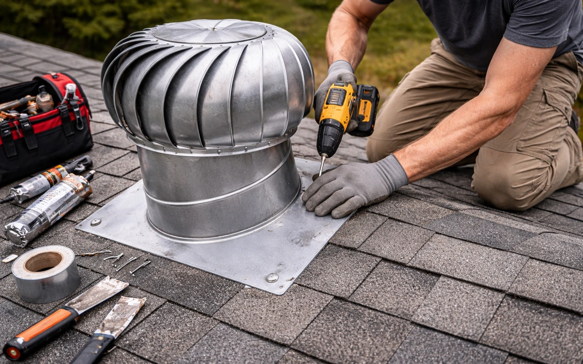 Roof turbine vent repair installation